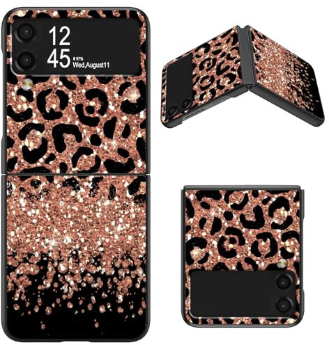 Slim Case for Galaxy Z Flip 3 5G, Hard PC Women/Girls Phone Shell for Samsung Galaxy Z Flip 3, Shockproof Wireless Charging Cover for Samsung Z Flip 3 (2021), Leopard Glitter