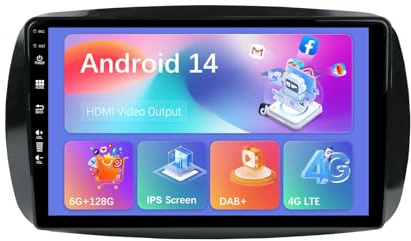 MISONDA 6GB+128GB Incorporato DAB+/4G/Carplay/DSP/HDMI Autoradio 9 Pollici IPS Android 14 Per Mercedes Benz Smart 453 Fortwo (2014-2020) Car play,Android Auto,WiFi,SWC Camera+MIC 2 Din GPS navigatore