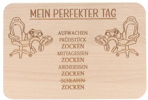 Spruchreif · Frühstücksbrettchen Zocken · Brotzeitbrett mit Gravur · Geschenke für Gamer · Geschenk Zocken
