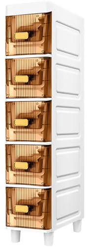 AVSMGP Kleiner Badezimmer-Bodenschrank 3/4/5/6Stufen Schmaler Badezimmer-Organizer Vielseitiger Lückenschrank mit Schubladen für kleine Räume,B,5Tier
