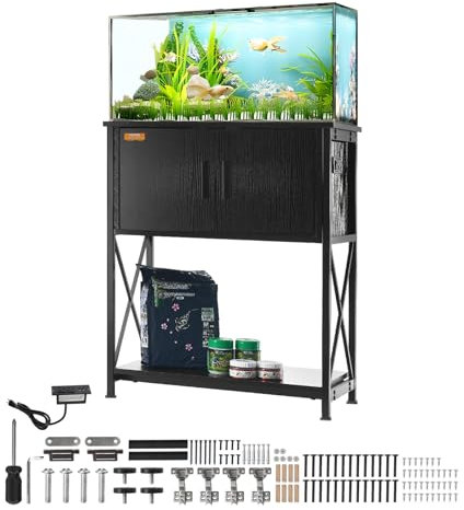 VEVOR Aquariumständer, 20 Gallonen Fischtankständer, 65 x 42 x 81 cm Schildkrötentankständer aus Stahl & MDF, 76 kg Tragkraft, Reptilientankständer mit Lagerschrank und Eingebettetem Netzteil