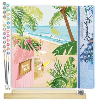 Figured'Art Peinture par Numéro Adulte avec Cadre Club de la plage - Activité Manuelle Kit de Loisir Créatif DIY Numéro d'Art Complet - 40x50cm avec châssis en bois à monter