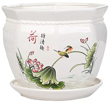 WOTZOV Blumentöpfe für draußen, Keramiktöpfe, achteckige Bonsai-Töpfe, Pflanzgefäße für den Innen- und Außenbereich, Pflanzenbehälter mit Abflussloch, geeignet für alle Zimmerpf,17cm