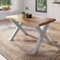 trelevo Esszimmertisch 120x80 cm, Akazienholz massiv, Tischplatte naturfarben, echte Baumkante, X-Gestell Silber, Baumkantentisch