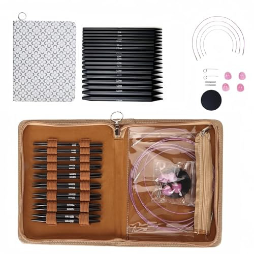 32-teiliges Austauschbares Rundstricknadel-Set, 3 Bis 6 Mm Austauschbares Ergonomisches Rundstricknadel-Set mit Aufbewahrungstasche für Bastelanfänger, Geschenke für Mama, Oma,