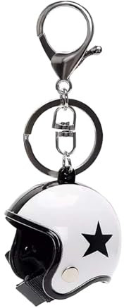 SHUOHONG Porte Clé Casque Moto, Anneaux Porte Clé Mini 3D Casque de Moto, Porte Clef Homme Fermoir Mousqueton, Personnalisé Porte Clef Moto pour Cadeaux D'anniversaire et de Vacances (Blanc)