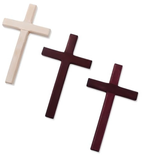 JEYORZY 3 pièces Crucifix mural, croix en bois, décoration religieuse pour la maison, ornement de prière, suspension, naissance, communion, baptême