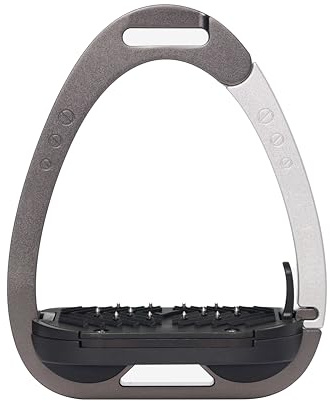 LeMieux Vector Balance Stirrup - New Generation - Spring Loaded Hinged Arm - 5° Tilted Ergonomic Footplate - Carbon/Silver