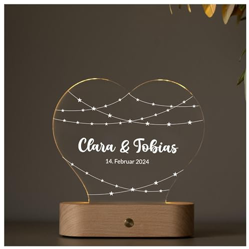 Geschenkfreude Acrylglas Bild personalisiert mit Namen - UV- Druck - beleuchteter Bilderrahmen LED - Jahrestag Geschenk für Ihn und Sie - Partnergeschenk für Mann und Frau - Sternchen
