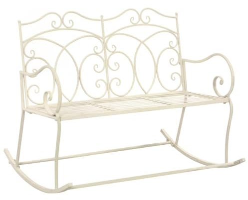 Makastle Schaukelstuhl Metall 2-Sitzer Gartenbank Gartenschaukel Sitzbank Parkbank Metall Gartenmöbel Bänke Eisen Antik Weiß 104 x 83 x 89 cm