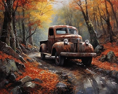 YarnAdventures Malen Nach Zahlen Kits für Erwachsene,Herbst-Ackerschlepper,DIY Handgemalt Ölgemälde Set mit 3 Pinseln und Acrylfarbe zur Heimdekoration,16x20in ohne Rahmen