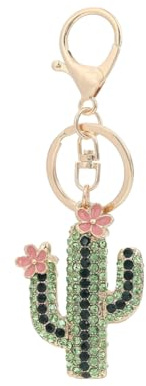 ARFUKA Keyring Rhinestone Cactus Keychain with Pink Flower Pendant Keychain Bag Charm for Keys, Purses, or Accessories