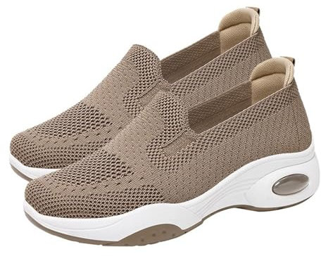 Zapatillas deportivas informales con cámara de aire para mujer, atléticas, para correr, para deportes, caminar, fitness, sin cordones, café, 39 EU