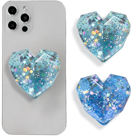 TOEECY 2 Stück Herz Handyhalter Glitzer Diamant Telefongriff Handy Ständer Fingerhalterung Smartphone Halter Selbstklebend