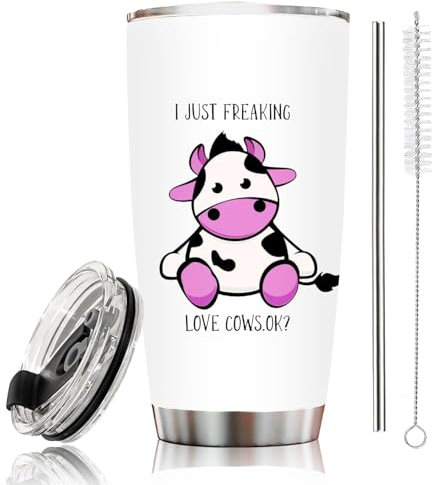 Gobelet Isotherme Vache Laitière 20oz - Je Suis Folle des Vaches en Rose - Tasse Café en Acier Inoxydable avec Couvercle - Cadeau Original pour Femme Aimant les Vaches