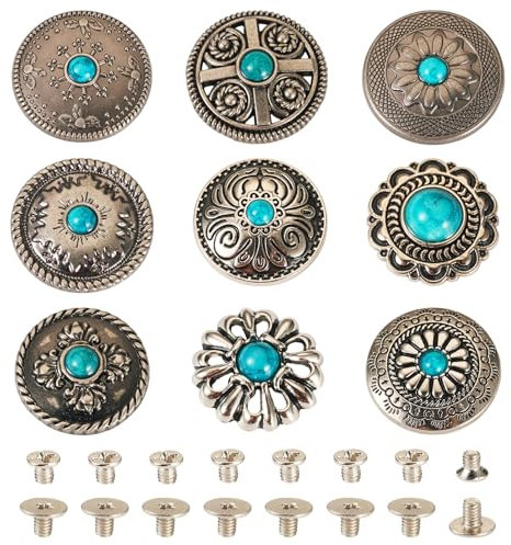 PandaHall 18 set di rivetti in pelle con borchie a vite turchesi rivetti decorativi borchie in pelle con bottone argento antico borchie decorative per borse scarpe in pelle artigianato cintura