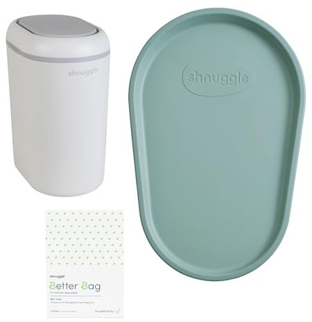 Shnuggle Changing Essentials Bundle - Squishy Changing Mat, Eco-Touch Nappy Bin + Better Bag Nappy Liners - Wipeable, Odor-Locking + Eco-Friendly (Eucalyptus)