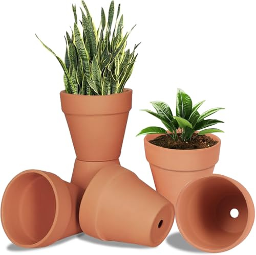 Kinfezlon 6 vasi in terracotta da 10 x 12 cm, piccoli, piccoli vasi di terracotta per fai da te, vaso in terracotta con foro di drenaggio, riutilizzabili, piccoli, per piante e uffici