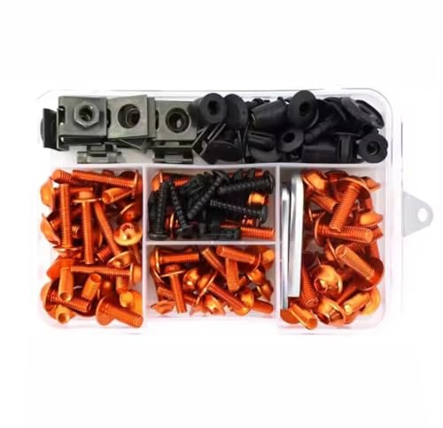 yongewu Schrauben Motorrad Kompatibel Mit Yamaha Für TRX850 FZS600 FZR250 TZR50 MT25 195 Stück Motorradmutter Bolzen Satz Schraube Senkkopfschrauben(Orange)