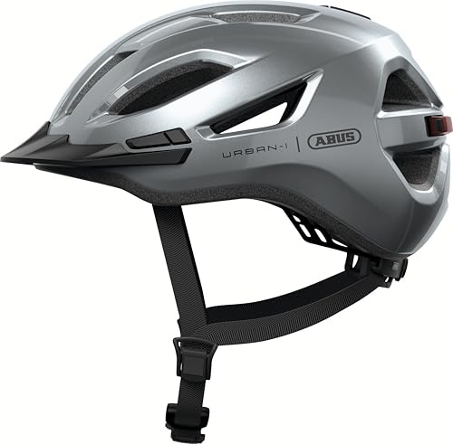 ABUS Stadthelm Urban-I 4.0 - Fahrradhelm mit aufladbarem Rücklicht, 2 Leuchtmodi, Schirm, Zopf-Öffnung und magnetischem Verschluss - für Jugendliche, Frauen und Männer