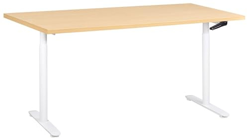 Beliani Manually Adjustable Standing Desk Modern Office Round Feet 160 x 72 cm Light Brown Top White Steel Frame Destinas