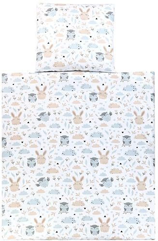 TupTam Wiegenset, Hase/Eule, 80x80 cm | Baby 4-teilig Unisex Bettwäsche-Set: Bettdecke und Kopfkissen mit Bezug