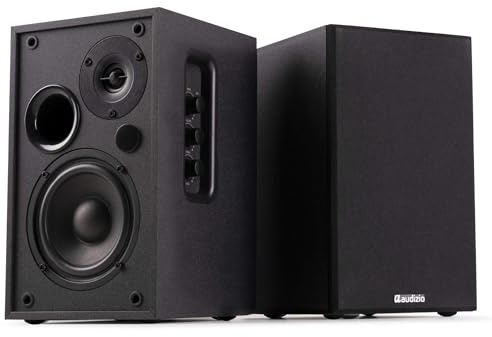 Audizio KS02-80W HiFi Lautsprecher Boxen Paar | Bluetooth | Regal Lautsprecher Boxen aktiv für Heimkino & Musik | Tieftöner & Hochtöner | Kompakt & Kraftvoll in Schwarz