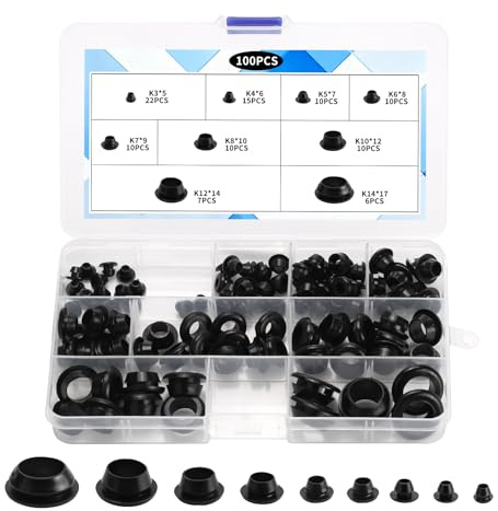 100 Pcs Passe-Fils en Caoutchouc 9 Tailles Protection et Isolation | 3/4/5/6/7/8/10/12/14 mm, pour boîtiers, panneaux, armoires électriques et montage