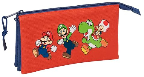 safta SUPER Mario Mamma MIA - Dreifach-Federmäppchen für Kinder, ideal für Kinder im Schulalter, bequem und vielseitig, Qualität und Widerstandsfähigkeit, 22 x 3 x 12 cm