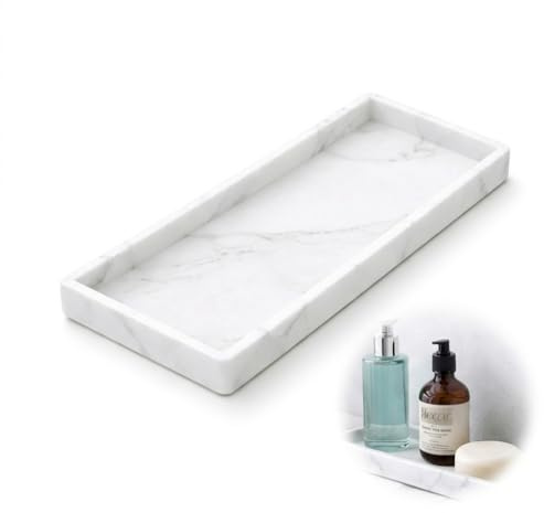 Silicone Bathroom Organiser Tray, White Marble Effect, 20 x 10 x 2 cm