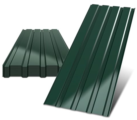 ISOISL 12x Trapezblech Profilblech 115 x 45 cm, 6,21 m², Dachblech Glattfläche Wellblechplatten für Dach 0,25 mm, Wetterfest, Geeignet für Garage, Schuppen, Handschuhe, Grün