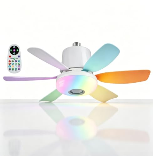 Dimmable LED Ceiling Fan with Lights, Bluetooth Speaker RGB Fan Light, Ceiling Light Fan with Remote Control 3 Speeds & Colours, E27 Screw-in, for Bedroom Living Room (Bulb Included)