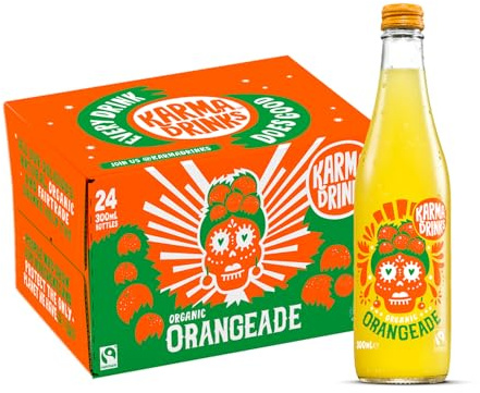 Karma Drinks Orangeade (24 x 300ml Cans), Natural Ingredients, FairTrade, Gluten Free, Vegan Friendly, Delicious Soft Drink, Carbonated Fizzy Drink, Organic, No GMO