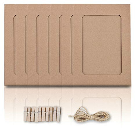 Enenes Papier Bilderrahmen 5x7 Kraftpapier Bilderrahmen 30 STÜCKE DIY Karton Bilderrahmen mit Holz Clips und Jutefaserschnur (Braun)