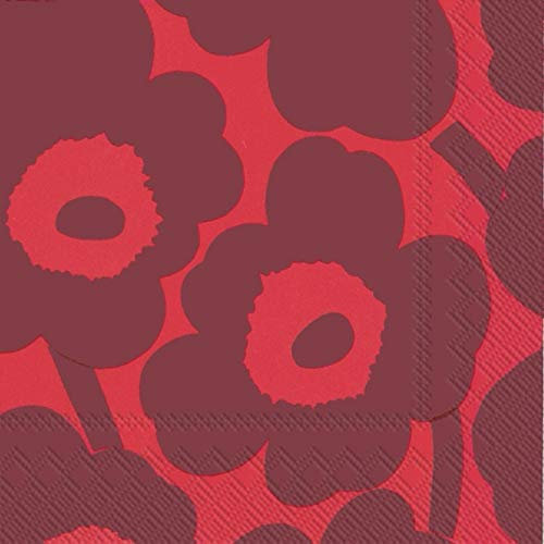 Marimekko UNIKKO Papierservietten, 33 cm, quadratisch, 3-lagig, Rot mit Blumenmuster, 20 Stück