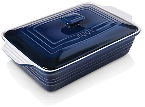 KOOV Ceramic Casserole Dish With Lid, Covered Rectangular Set, Lasagna Pan for Cooking, Baking Dish for Dinner, 9 x 13 Inches, Gradient Series (Gradient Blue)