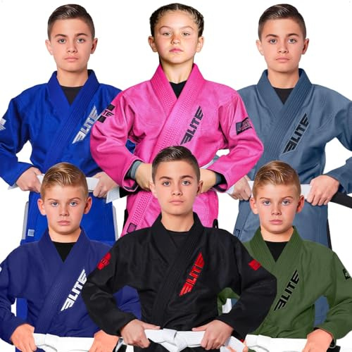 Elite Sports IBJJF Ultra Light BJJ Brazilian Jiu Jitsu Gi for Kids with Preshrunk Fabric and Free Belt (Pink, 2)