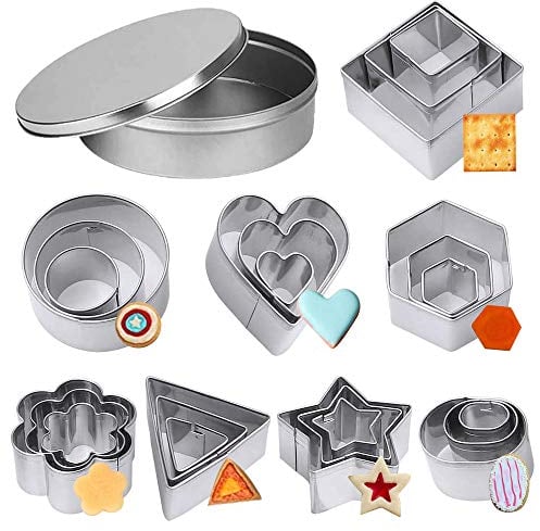 24 Pcs Mini Cookie Cutters Set, Cookie Cutters Geometric Shapes with Star Heart Hexagon Square etc., Stainless Steel Cookie Cutter for Biscuit Pastry Baking Cake Decorating Clay Fondant Christmas