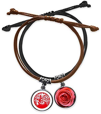 Cane Capodanno cinese carta taglio bracciale corda mano catena in pelle rosa Wristband