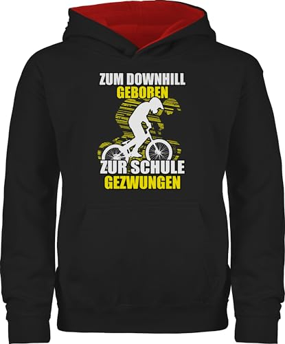 Pullover Kinder Hoodie Jungen Mädchen - Sport Kleidung - Zum Downhill geboren zur Schule gezwungen - 140 (9/11 Jahre) - Schwarz/Rot - pulli polower hoody kapuzenpulli junge kids 25. geburtstag