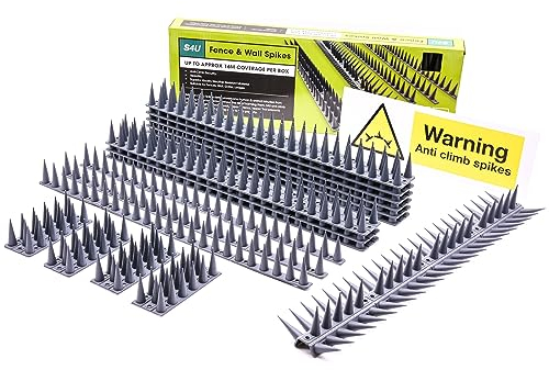 Zaun-Wand-Spikes, 24 Stück, Garten, hohe Vogelspikes, Katze, Taubenabschreckung, Abdeckung zwischen 10,6 m bis 31,8 m pro Box, Anti-Aufstieg, 44 x 4,3 x 3,8 cm, Warnschild im Lieferumfang enthalten