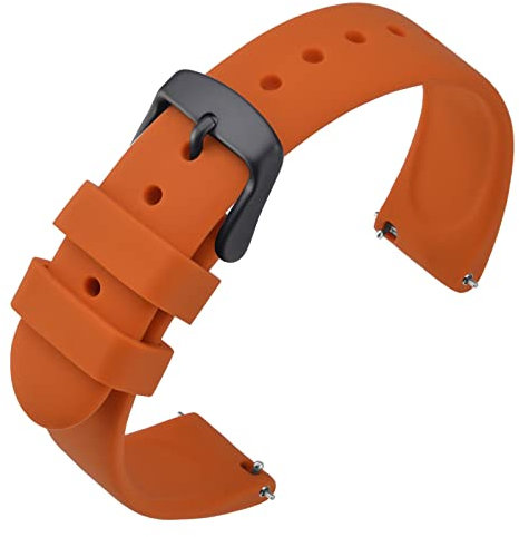 ANNEFIT Bracelets de Montres Silicone, Bracelet de Rechange en Caoutchouc à Dégagement Rapide 22mm avec Boucle Noire (Orange)