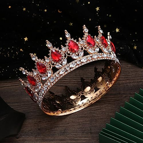 Liyinco Barocke Runde Brautkrone, Edle Und Elegante Königin-Krone Für Frauen, Mädchen, Braut, Dame, Prinzessin, Tiara, Weihnachten, Halloween, Party, Geschenk, Cosplay, Rot, Einheitsgröße