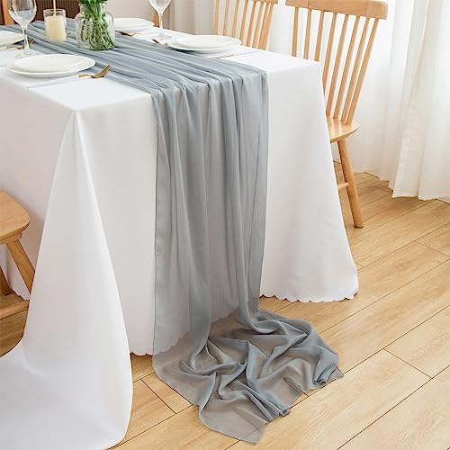 CHUQING Tischläufer Grau Chiffon Tisch läufer Hochzeit Stoff Tüll Boho Table Runner Tischdeko Läufer Tisch,70 cm x 3 m