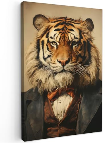 MuchoWow© Impressions sur Toile 20x30 cm Deco Tableau Murale Decoration Salon Peinture Tableaux Chambre Toiles Maison Vintage - Tigre - Costume - Beige - Animaux