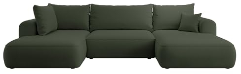 Selsey Sofa Ecksofa Eckcouch Schlafsofa Couch Mit Stauraum Schlaffunktion Pflegeleicht Polyurethanschaum U Form Links OVO Olivgrün Veloursoptik Castel