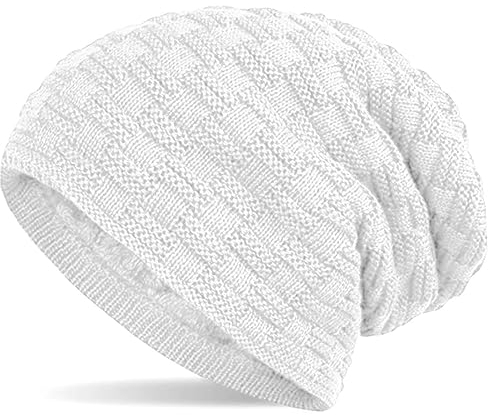 Hatstar Warme gefütterte Feinstrick Damen Beanie Mütze | Herren Mütze | mit Flecht Muster und sehr weichem Fleece Innenfutter | Unisex Wintermütze weich & warm (Weiss)
