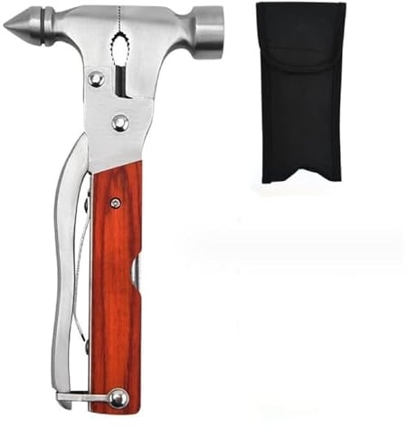 12 in 1 Camping Multitool mit Hammer Zange Säge Schraubendreher, Campingwerkzeug, Kombi-Werkzeug mit Flaschenöffner, Taschenwerkzeug inkl. Aufbewahrungtasche für Camping, Scheibenhammer
