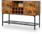 GIANTEX Buffet Cuisine Industriel avec 2 Armoires, Casier à Vin pour 8 Bouteilles, 1 Étagère en Maille, Meuble de Cuisine avec Cadre Métallique, Patins Réglables, pour Salon, Salle à Manger, Entrée