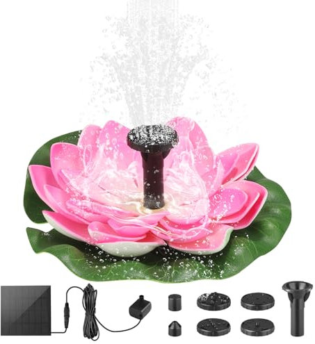 Solar Fountain Pump, 1.5W Lotus Solar Water Fountain with 6 Nozzles, Solar Water Pump, Garden Floating Solar Powered Water Feature Pump, Solar Pond Pump for Bird Bath, Pool, Water Cycling, Fish Tank